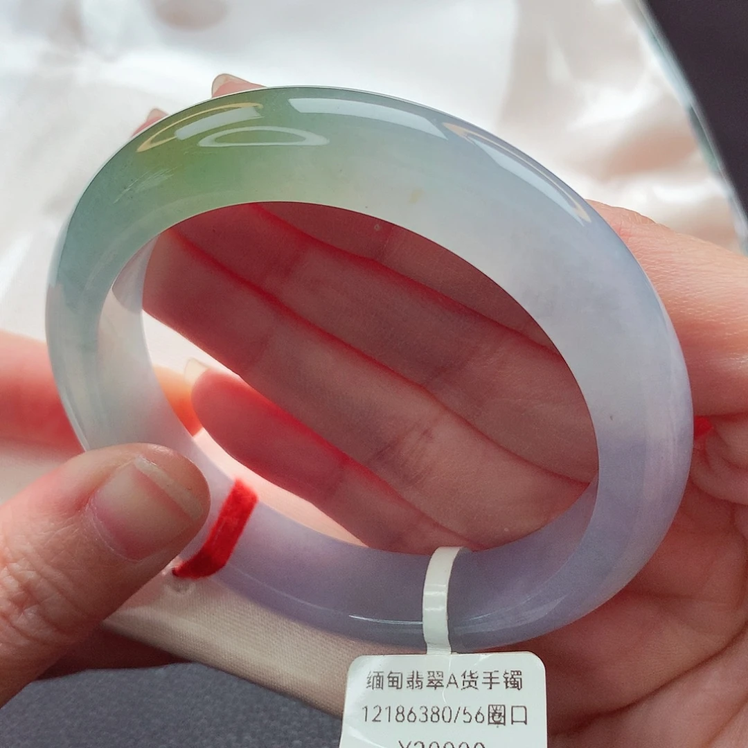 翡翠未镶嵌手镯冰双彩特色镯 56 57圈口