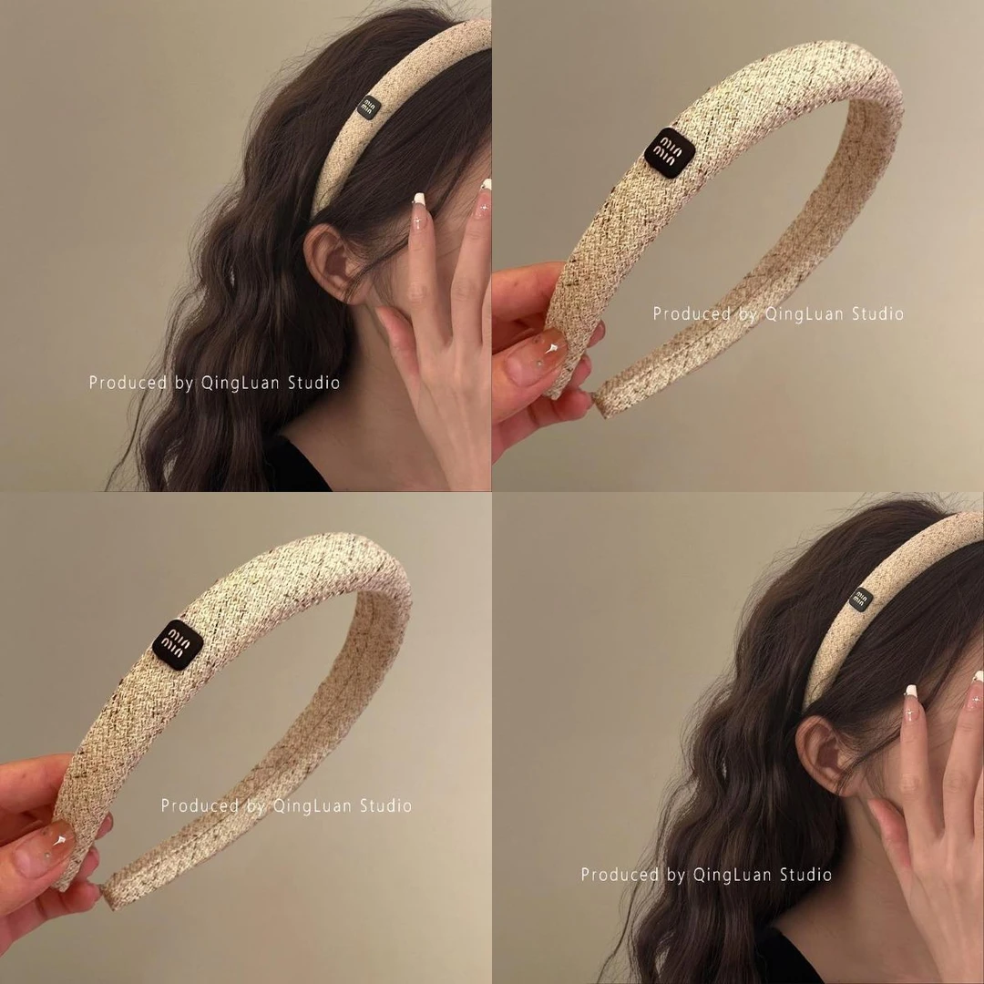 奶灰燕麦！字母细发箍！高级感毛呢压发箍高颅顶发卡头箍旅行发饰