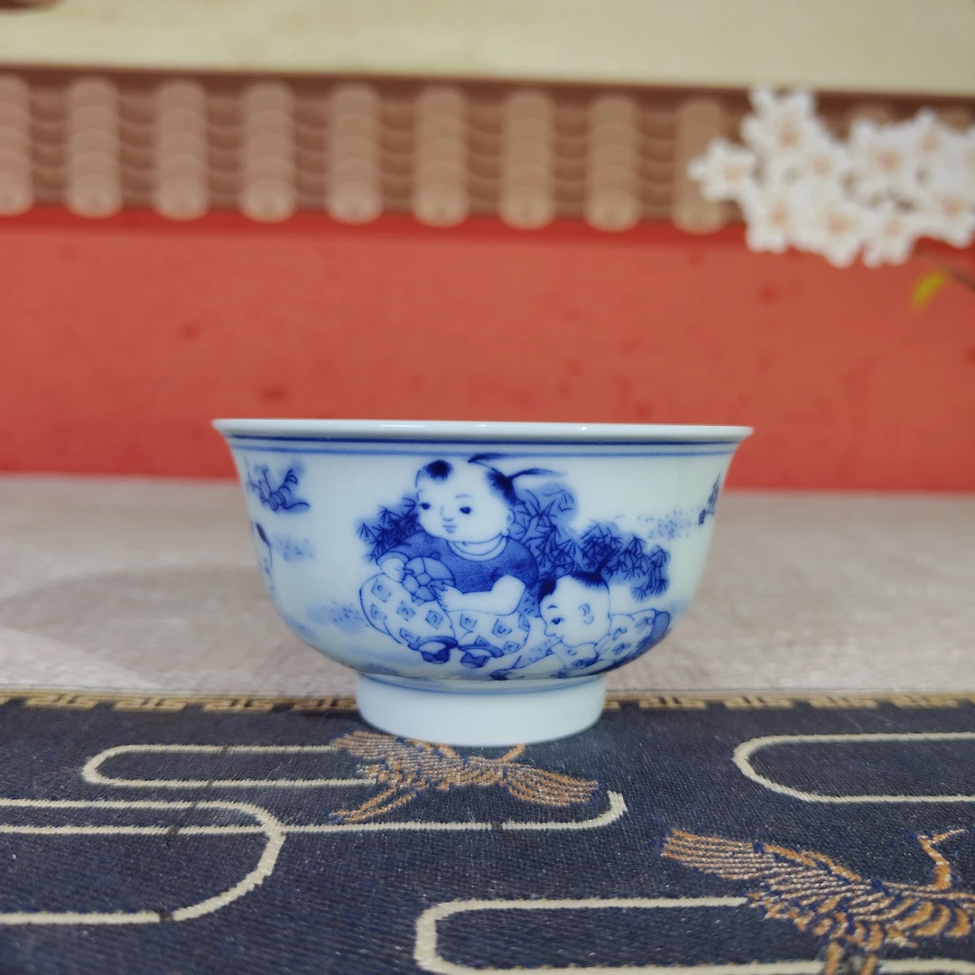 景德镇陶瓷青花童子童趣茶杯主人杯陶瓷杯品茗杯功夫茶具