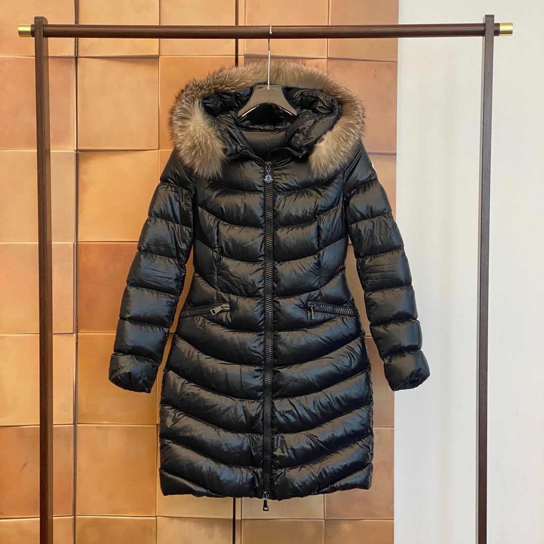 99新 MONCLER Aphia黑色刺绣徽标毛领羽绒服/0码/99新/31903