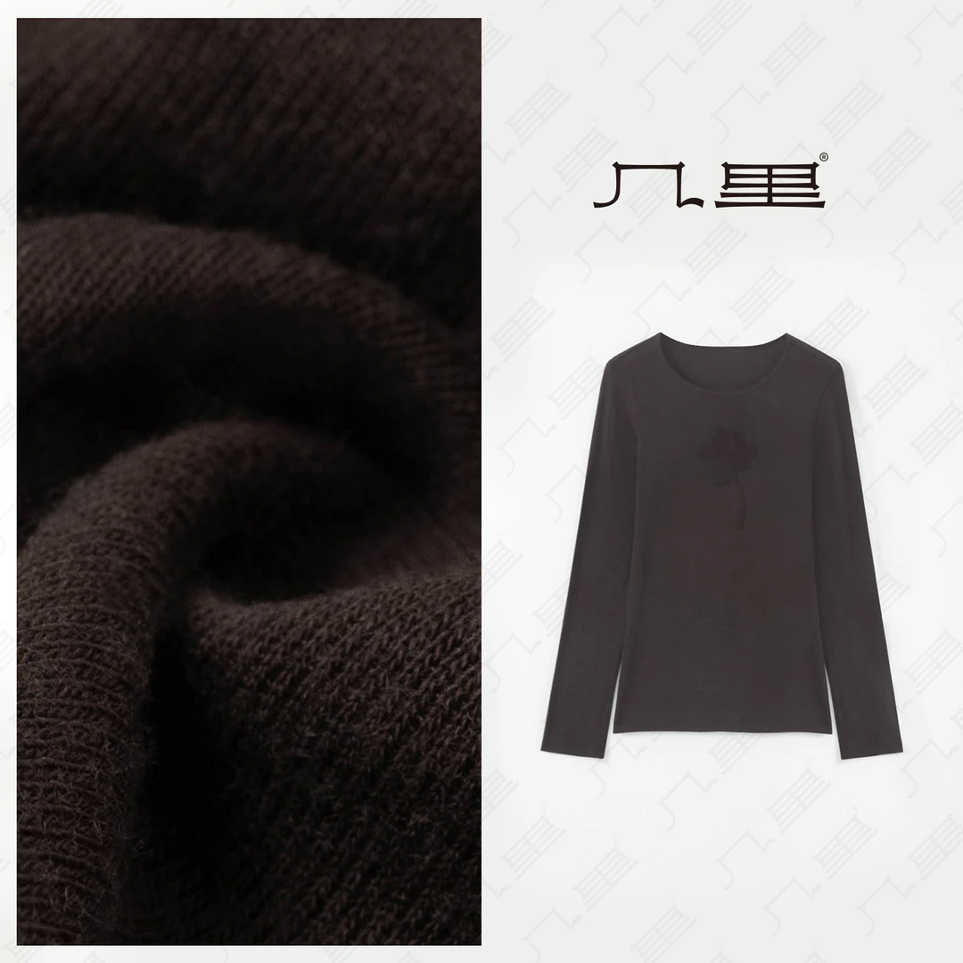 几里与麻 圆领花朵刺绣长袖T恤 2081151