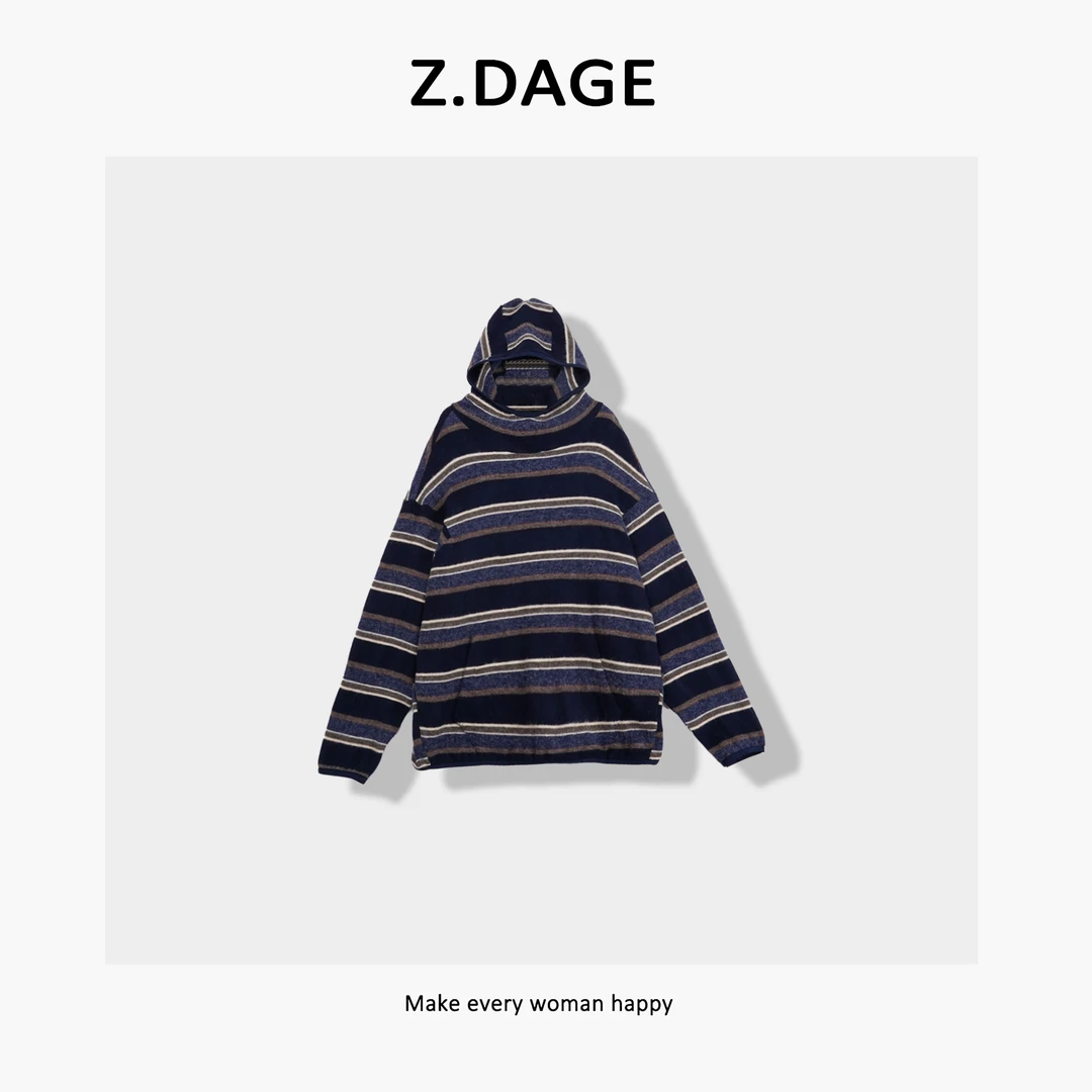 z.dage-‘深蓝岛屿’秋冬时尚小众氛围感条纹卫衣-241045