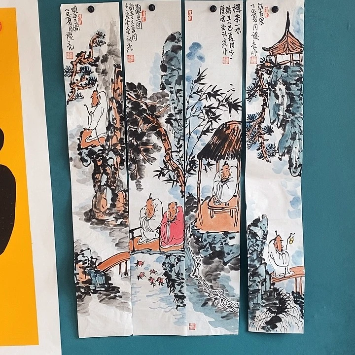 国画王庆亮老师人物四条屏