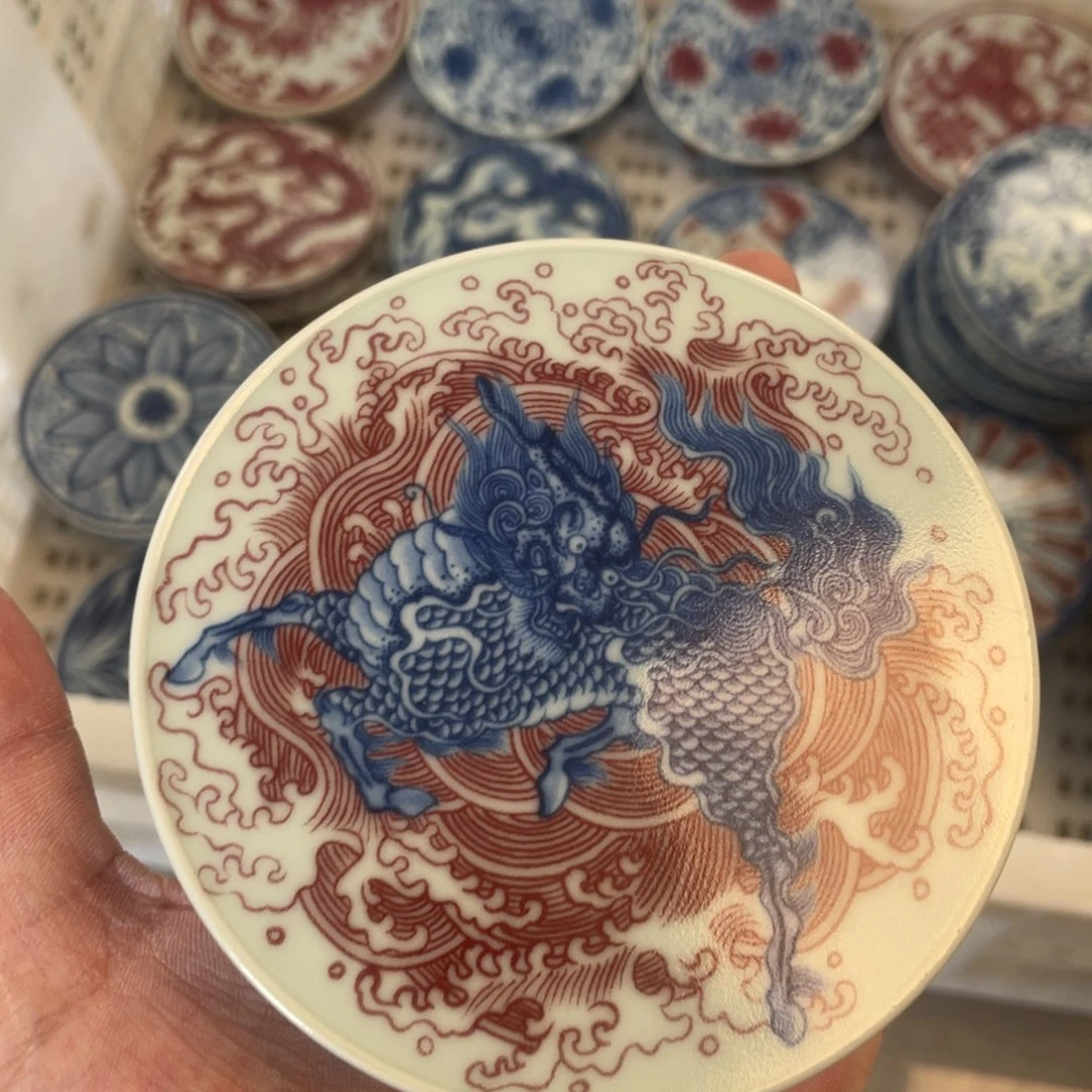 瓷片景德镇麒麟踏浪盖置