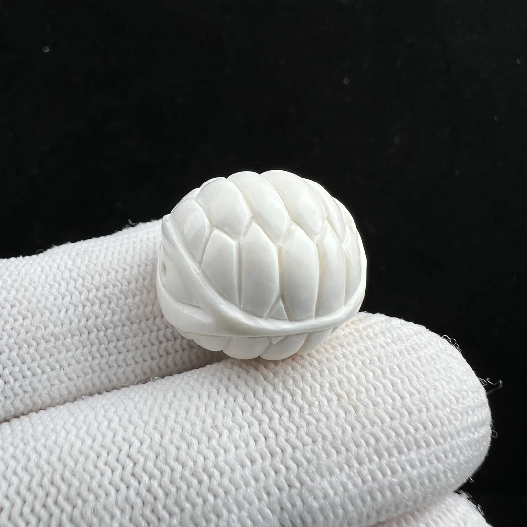 D2854天然猛犸牙四方神兽珠19x18mm支持鉴定 假一罚四