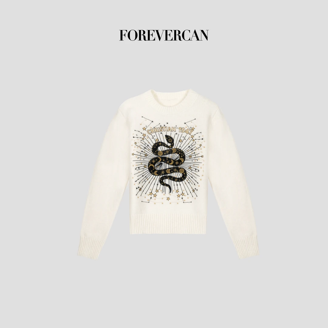 FOREVERCAN“蛇运亨通”蛇年限定款 重工蛇纹刺绣针织上衣MY4537
