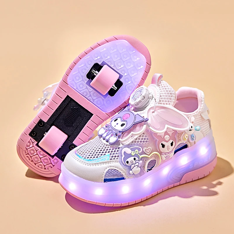 ABC女童双轮暴走鞋儿童可收滑轮溜冰鞋镂空透气女孩带轮子运动鞋