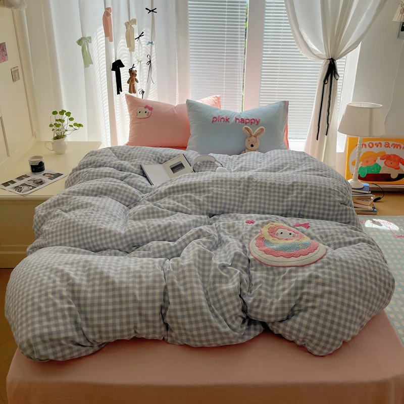 ins可爱风云朵棉韩系卡通精密毛巾绣四件套简约款学生宿舍三件套1