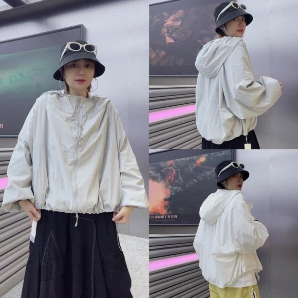 上衣女防晒韩版防脏运动风薄款短外套连帽透气短款
