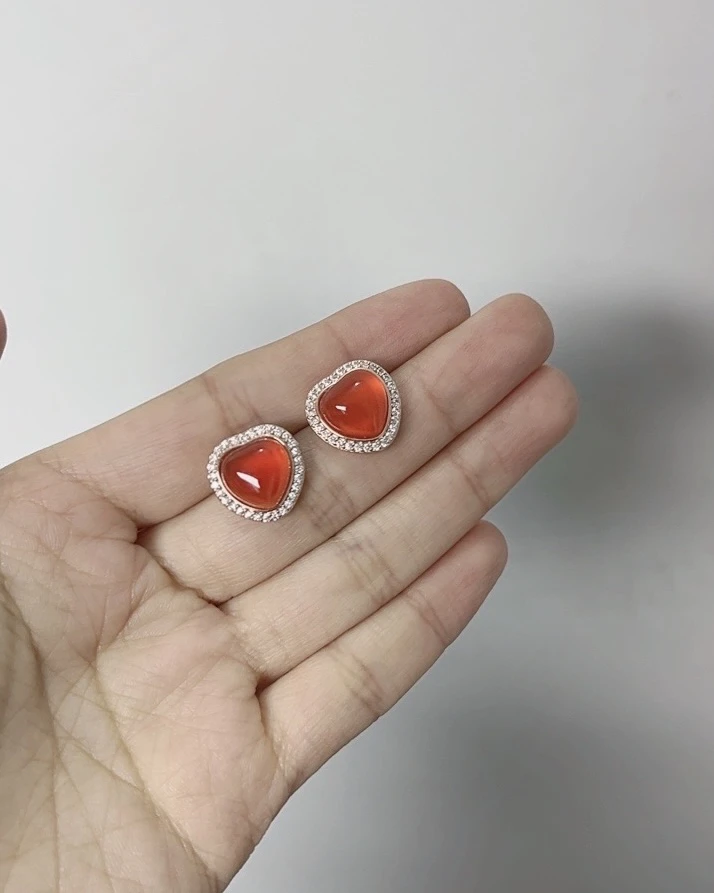 天然珠宝玉石冰红色耳钉耳饰