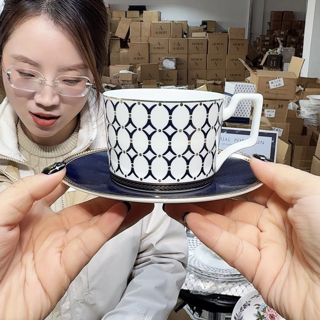 骨瓷高骨骨瓷咖啡杯碟一套250ml外贸骨瓷