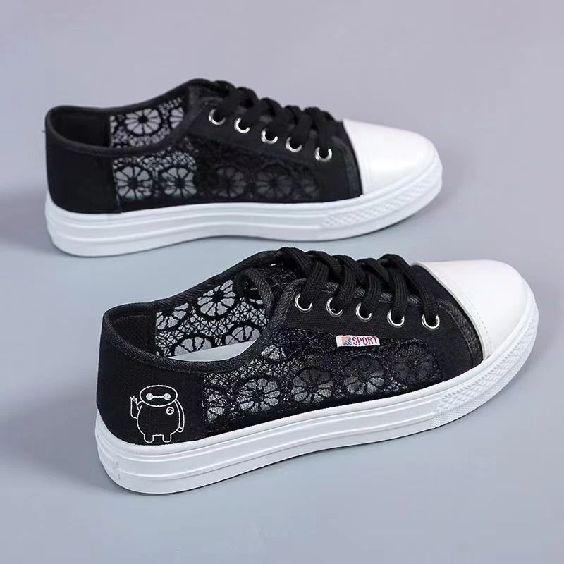 女鞋蕾丝时尚百搭夏季学生平底网面韩版运动春夏
