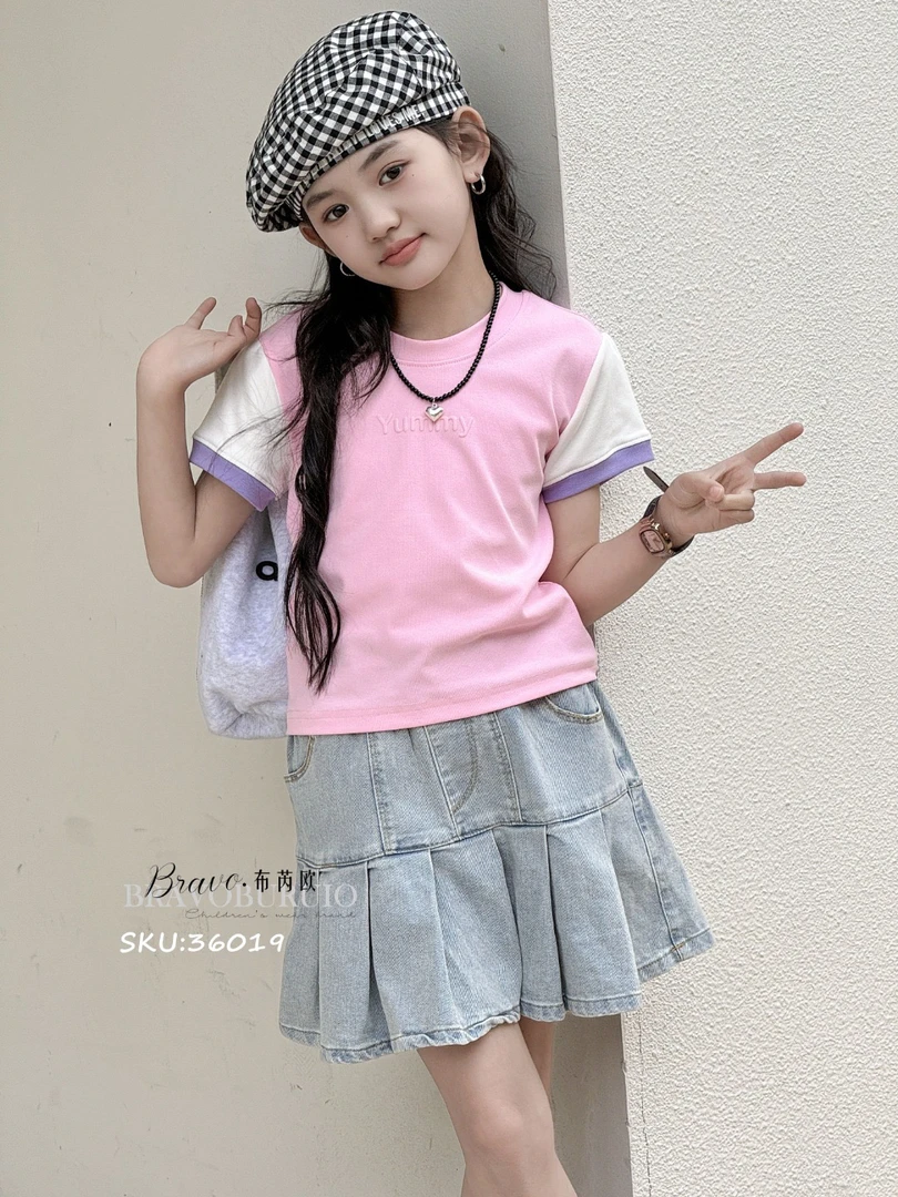 36019夏季女童甜酷风短款短袖T恤