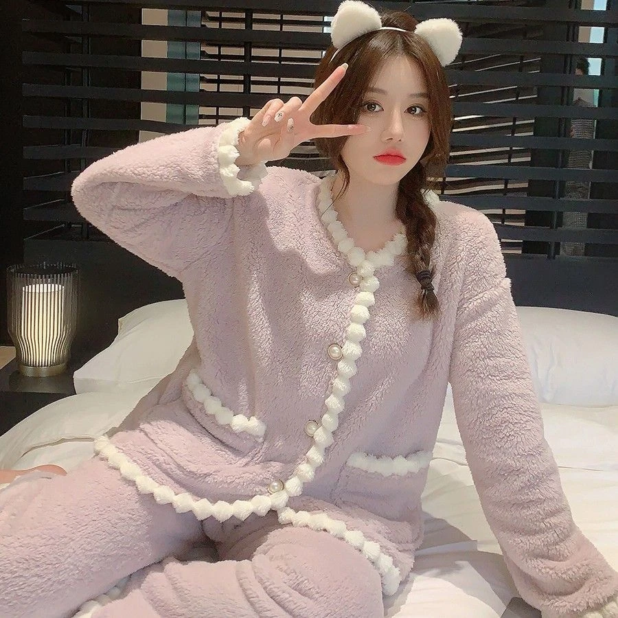 658正版清货价！加厚紫球球爆款家居服粉色睡衣可爱加绒