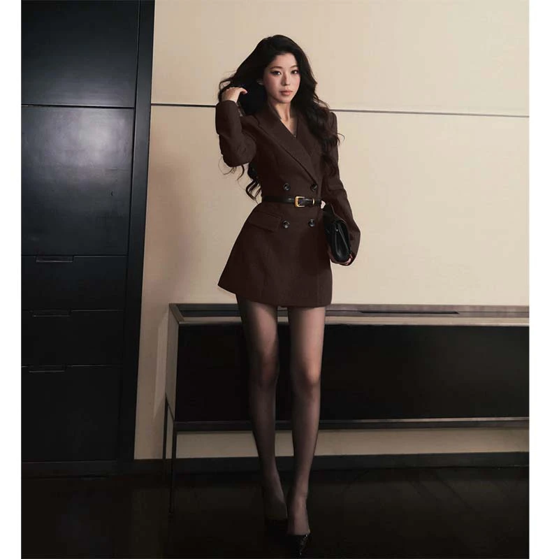 【有里布】【送腰带】春秋新款轻职风长袖显瘦气质V领连衣裙HY0127