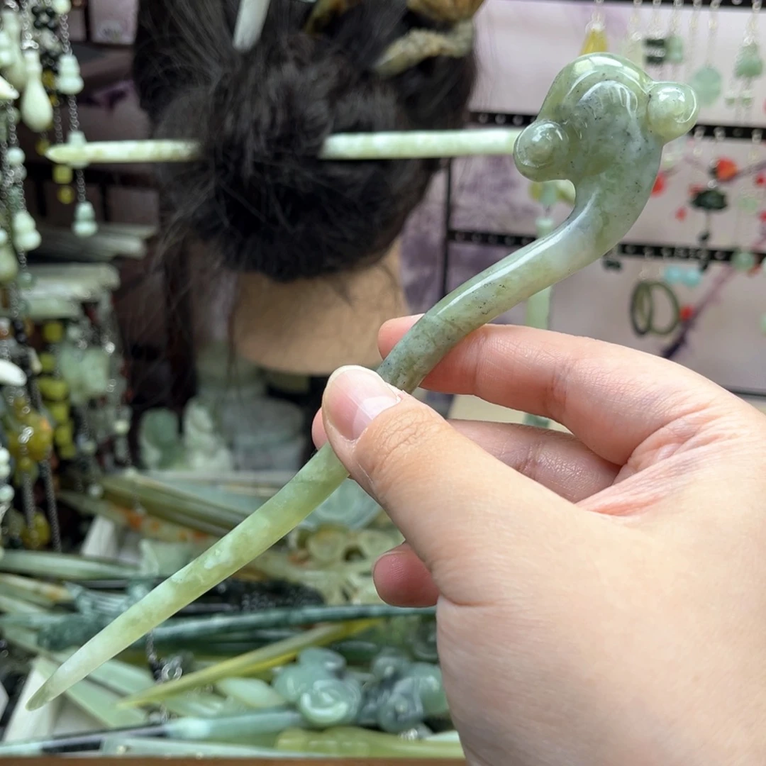 岫玉未镶嵌发饰长度16.5厘米左右