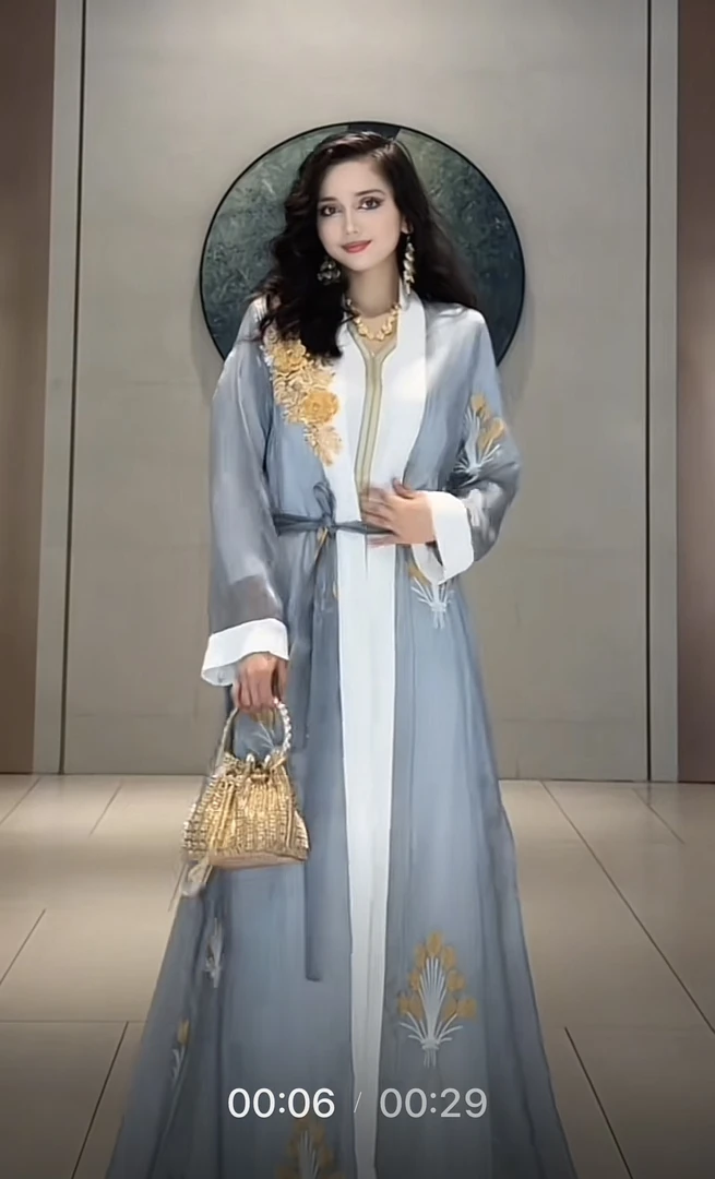 时尚气质刺绣珠片女士中东款长袖显瘦连衣裙