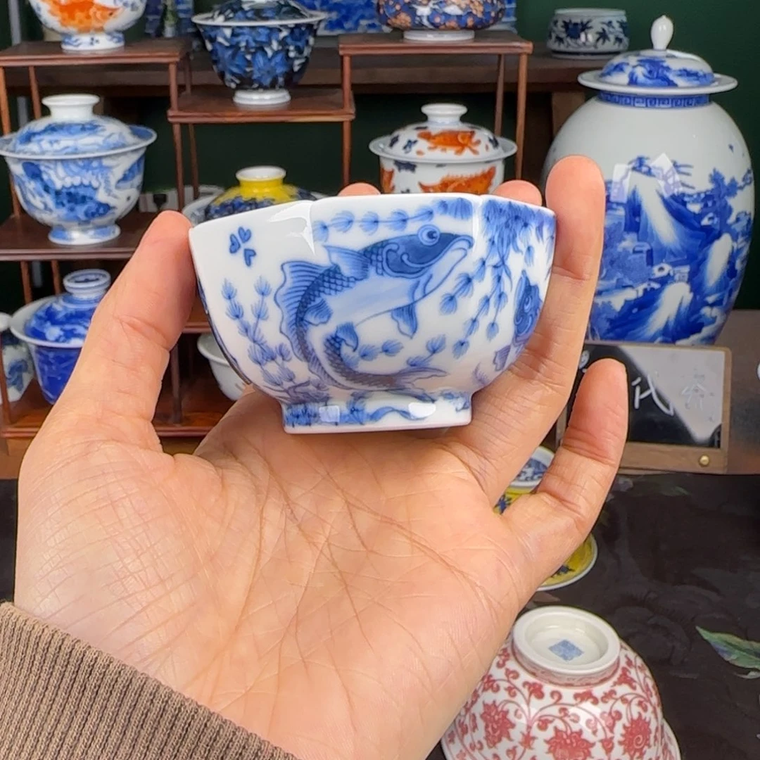 杯望月怀古鱼藻八方小杯