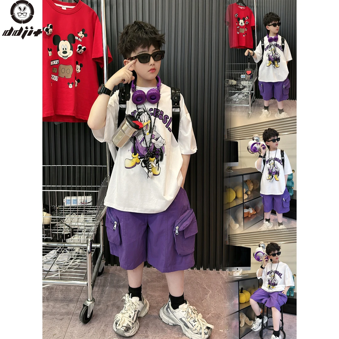 蛋蛋家【开心小狗】夏季新款儿童紫色小狗卡通短袖2025年款衣服儿童