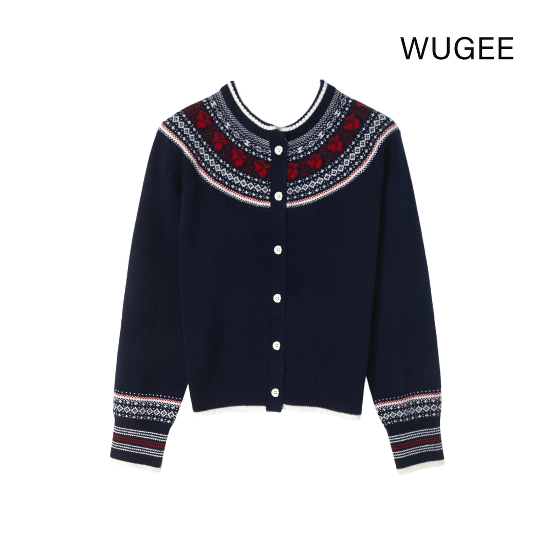 【WUGEE】费尔岛羊毛衫冬百搭圆领时尚复古提花绣花刺绣针织衫毛衣