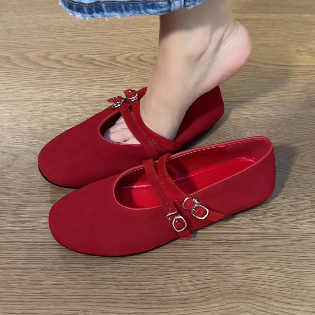 单鞋平底2025新款做旧气质配玛丽珍裙子牛皮通勤设计感单鞋女款