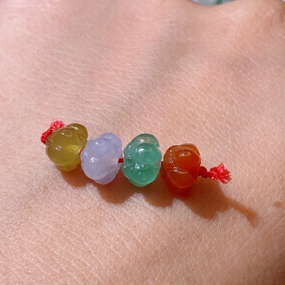 定制翡翠未镶嵌缅甸翡翠莲花一串四颗