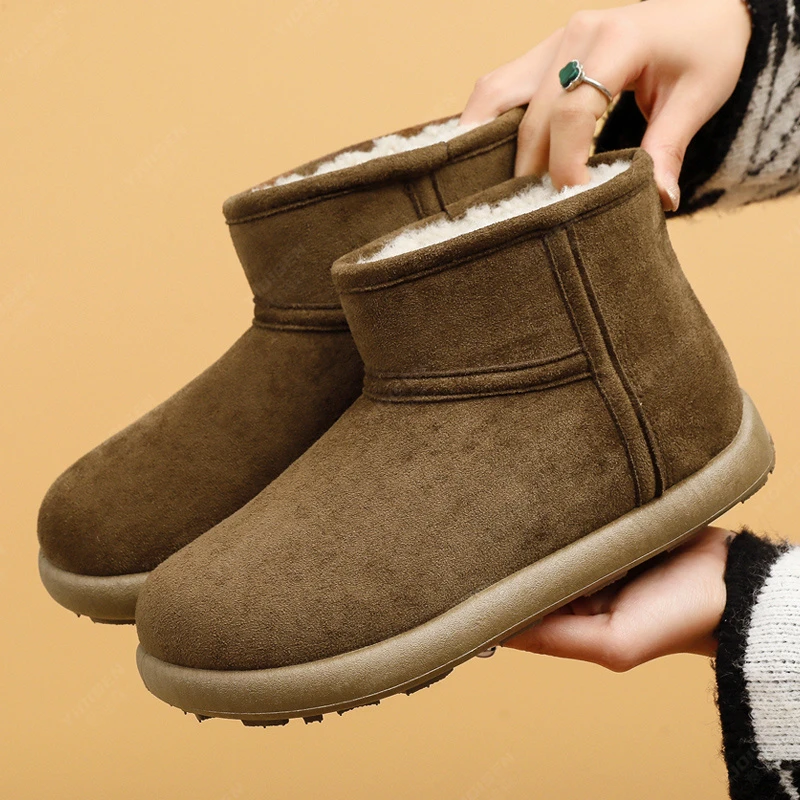 意迪森冬季新款加绒保暖软底厚底防滑一脚蹬毛毛棉鞋雪地靴女