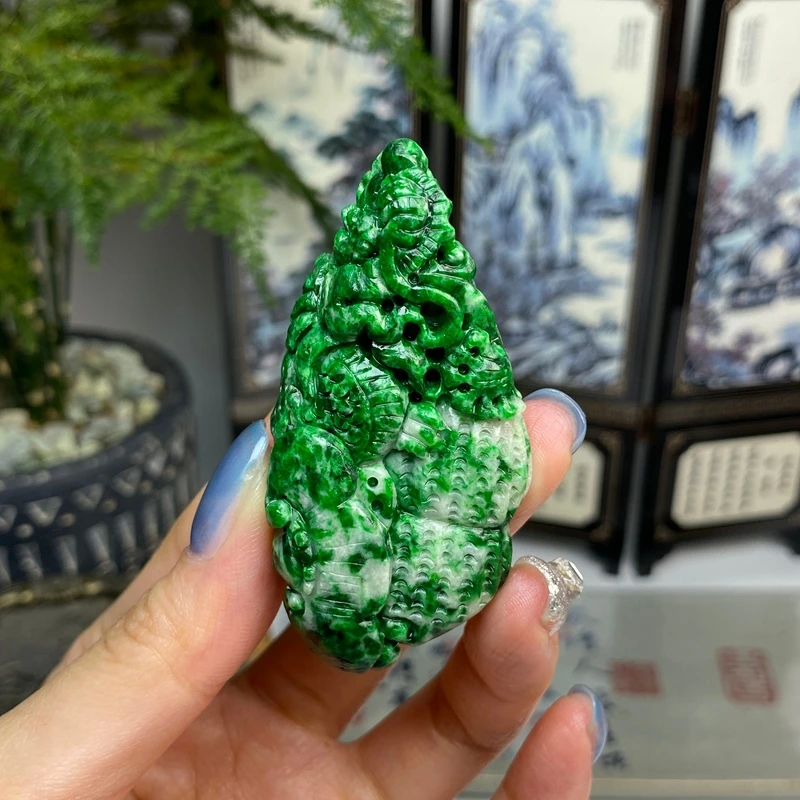 毛货 辣阳绿生意兴隆生肖龙挂件  天然翡翠A货