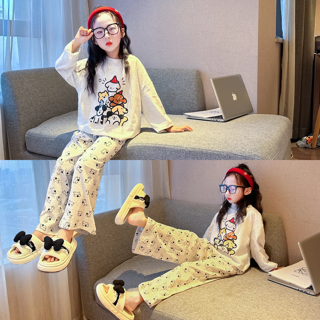 女童睡衣秋2025新款儿童女孩纯棉长袖套装初中生女大童秋季家居服