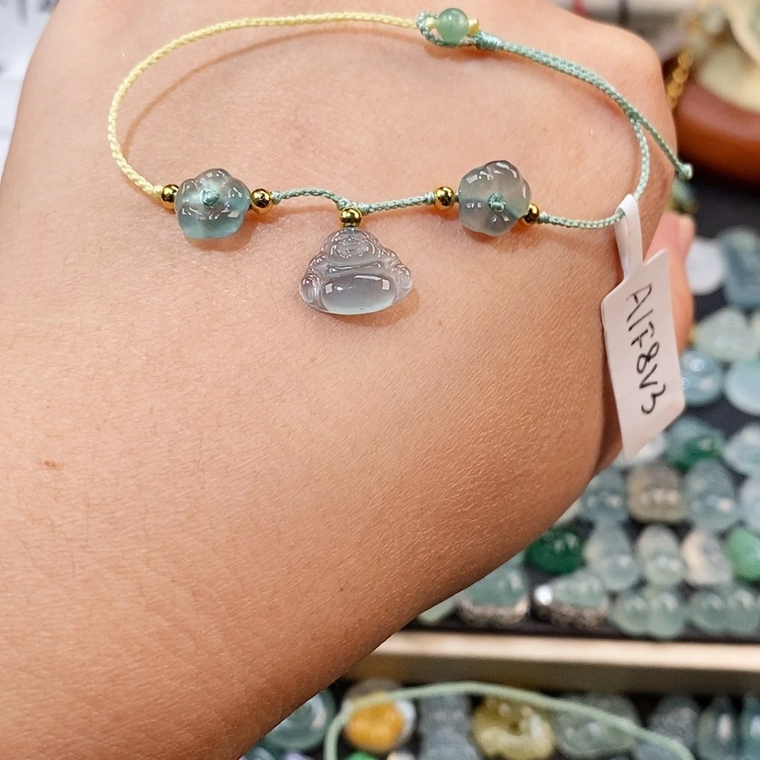 翡翠未镶嵌颈饰花开见佛手绳15