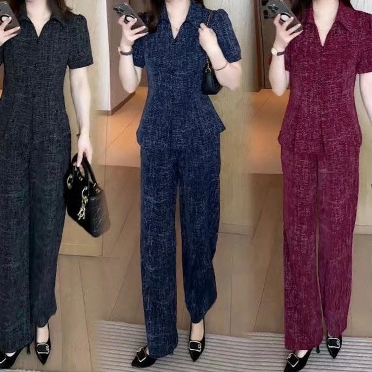 【如花】复古套装碎花盘扣洋气百搭套装妈妈装时尚女士夏季家服宽松