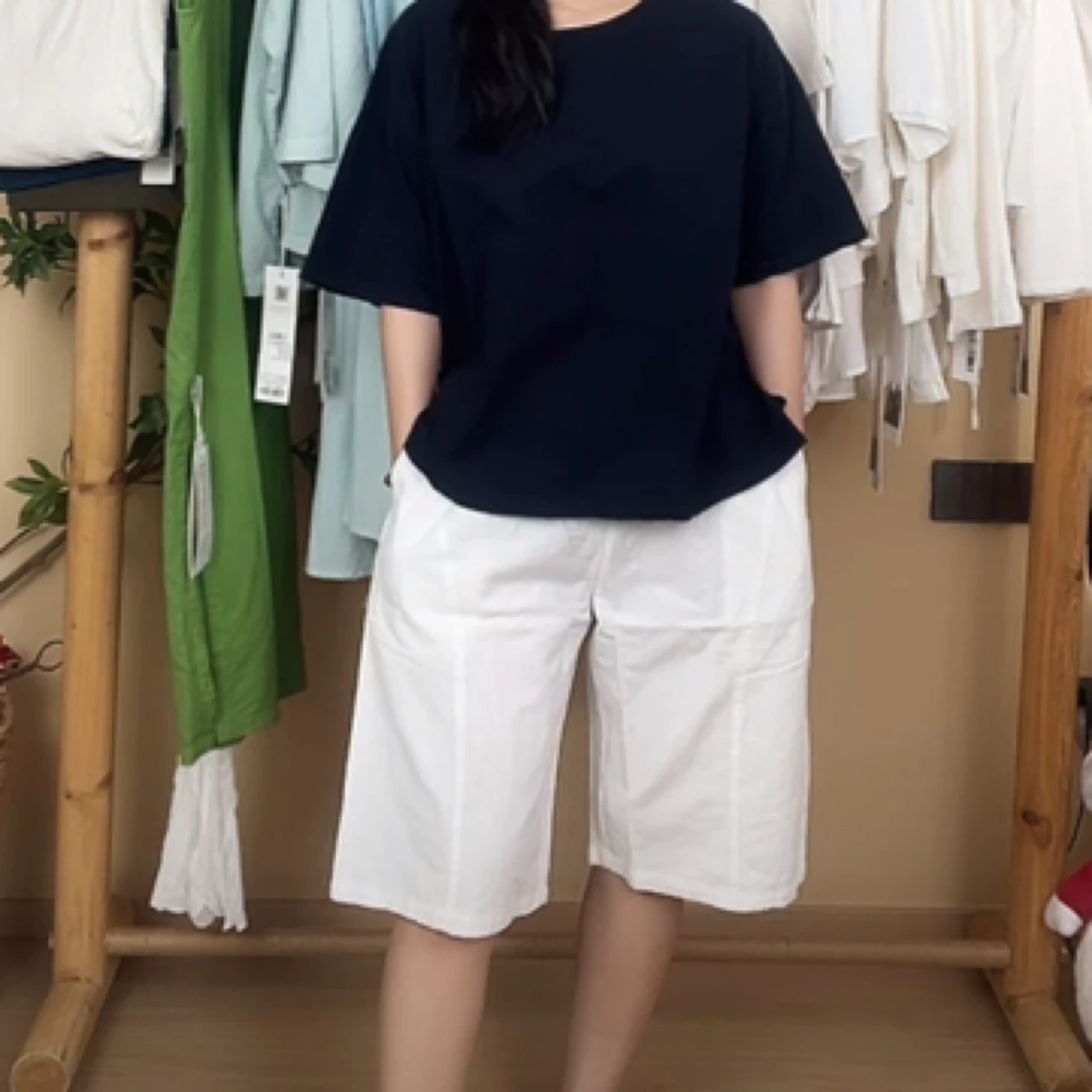 照本堂夏男女特价款五分裤w22323宽松白色