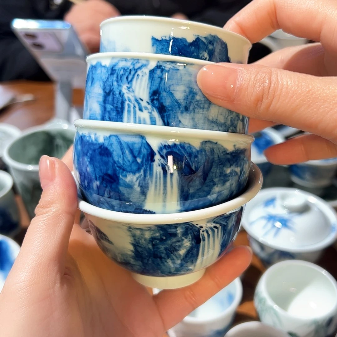 杯胖*儿青花手绘山水主人杯