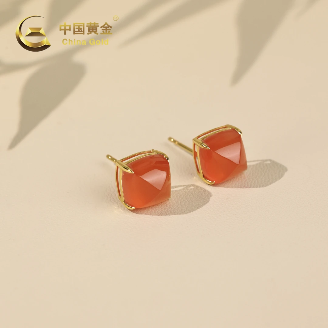 【中国黄金】夕夏 | 南红*耳饰*18K金镶嵌-R1775-L-Y
