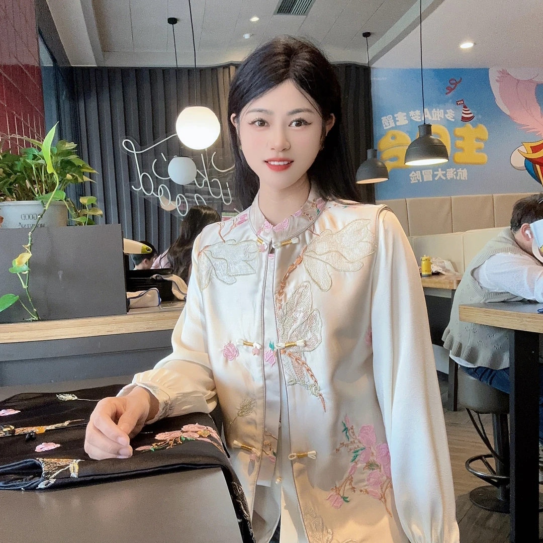 【春桃】新中式气质时尚重工刺绣醋酸立领手工盘扣马甲