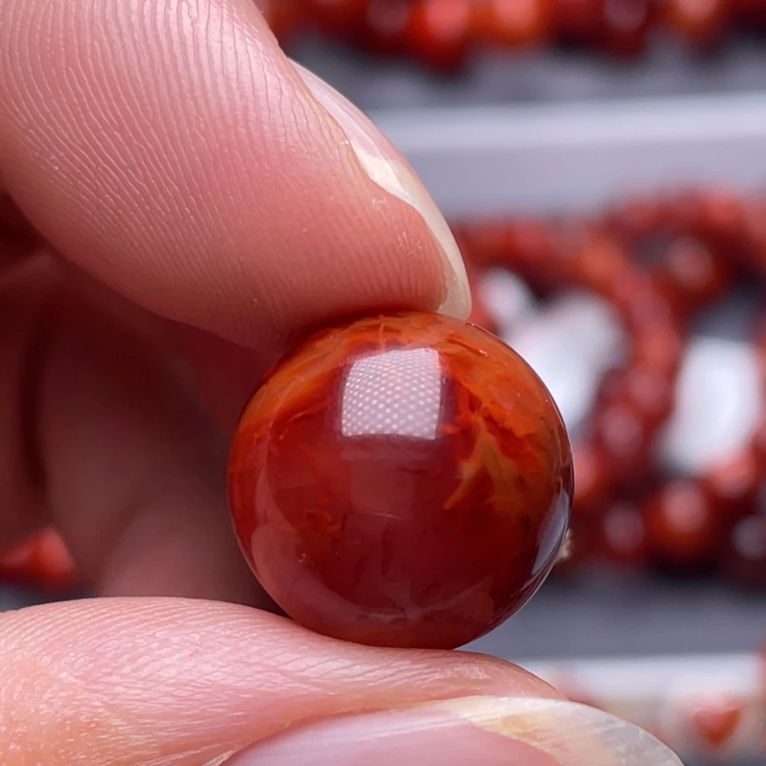 南红玛瑙未镶嵌南红玉石15.9mm瓦西原矿牛血火焰纹单珠