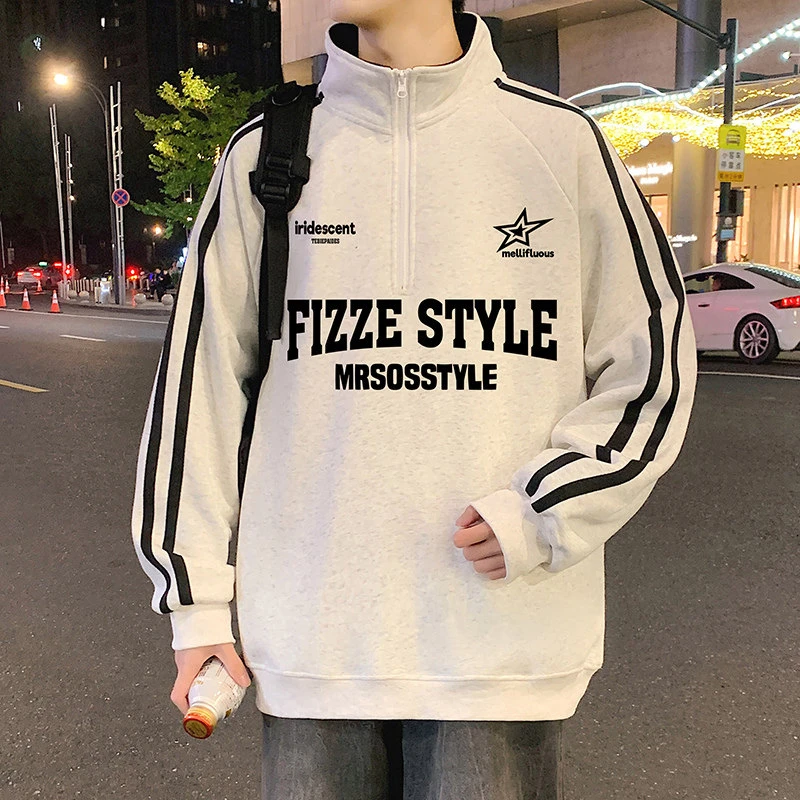 无帽款重磅秋冬新款潮牌立领半拉链卫衣美式宽松青少上衣外套上衣