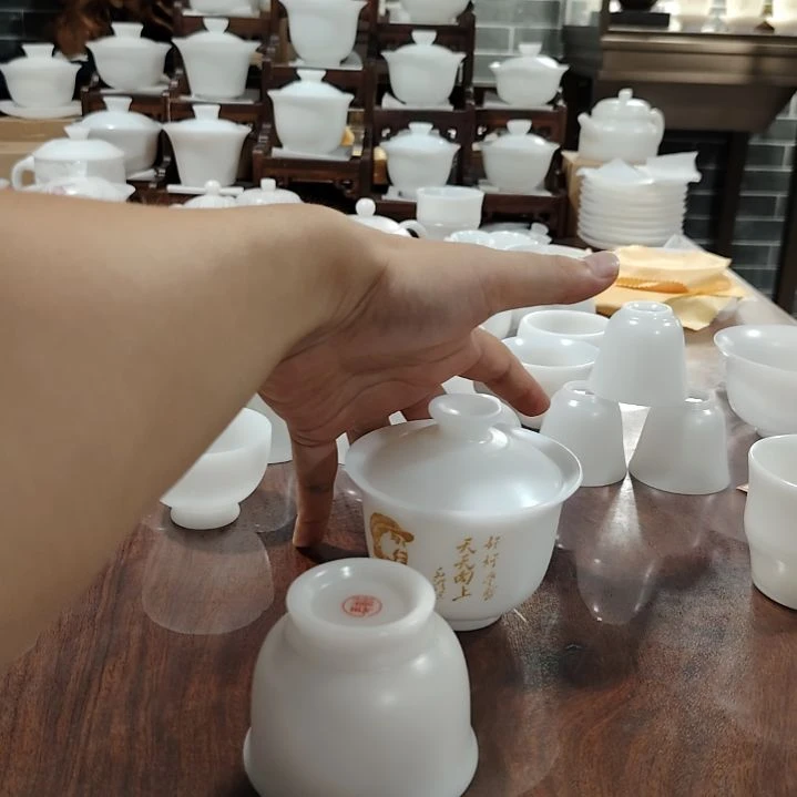 江***法寿桃纳福盖碗璞玉素烧盖下158ml
