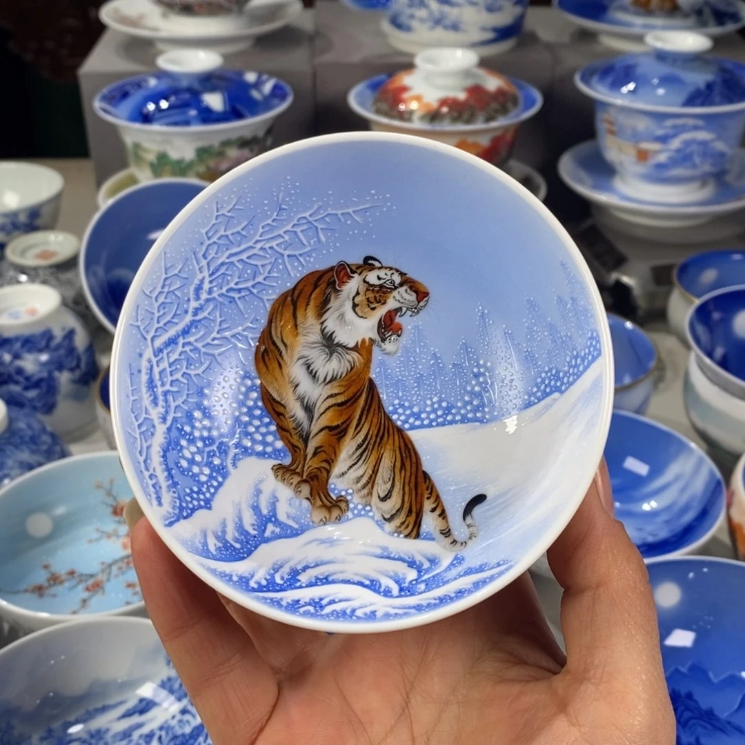 粉彩老虎主人杯杯