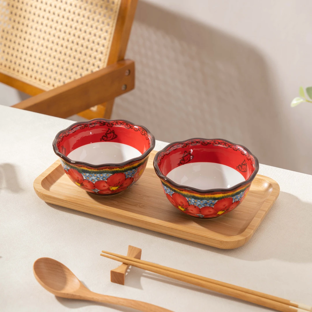 【SILESIA/出口原单】手绘琉璃红-5英寸花边碗