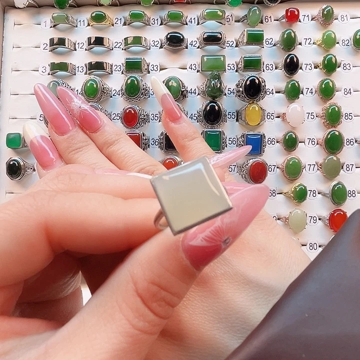 和田玉戒指银S925镶嵌