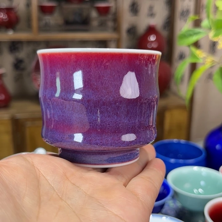 景德镇陶瓷窑变紫竹节杯