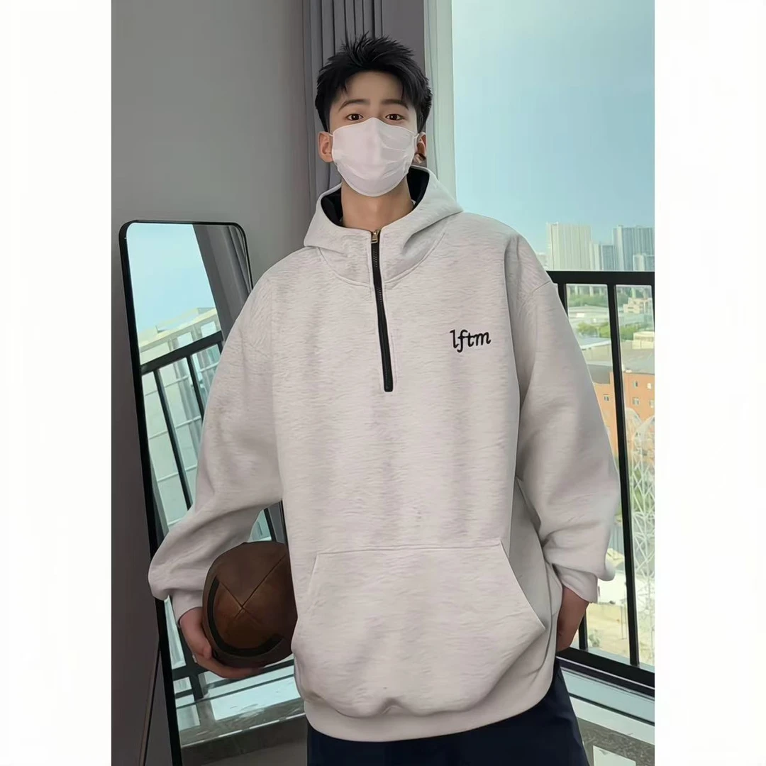 秋冬加绒加厚卫衣男生连帽拉链青少年上衣美式宽松潮流休闲套头衫