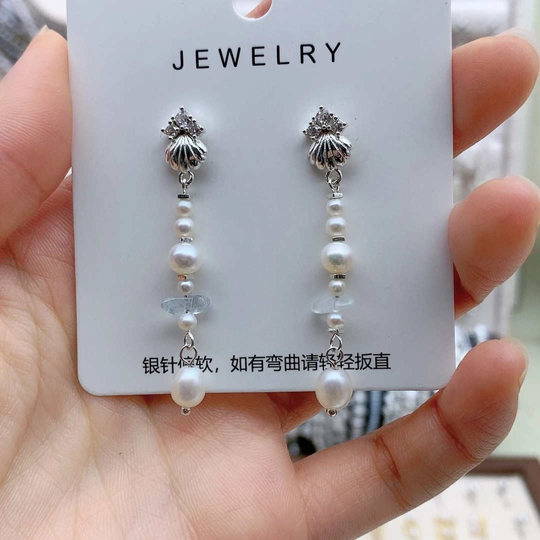 淡水珍珠银S925镶嵌耳饰