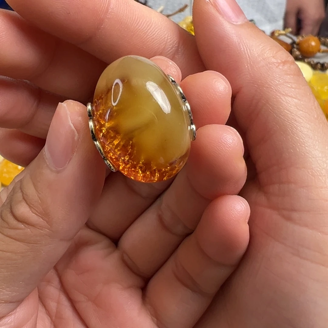 琥珀银S925镶嵌裸石琥珀