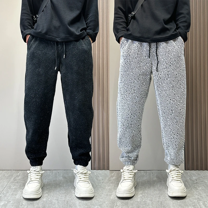重磅金丝雪尼尔束脚休闲裤男秋冬新款宽松哈伦裤痞帅潮牌休闲裤子