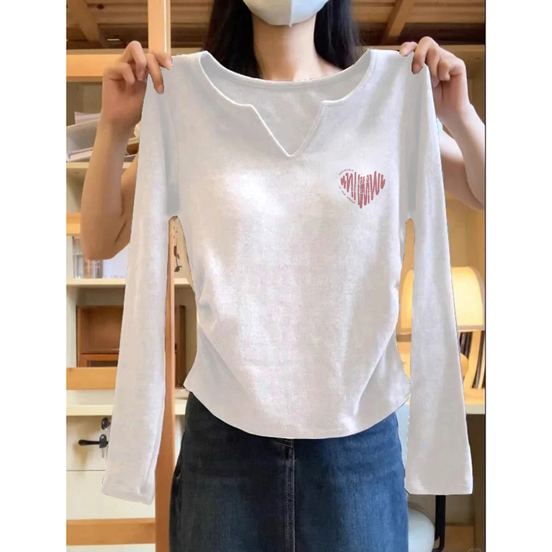 2025新款早秋洋气穿搭时髦女装小V领t恤秋季时尚百搭外出打底长袖