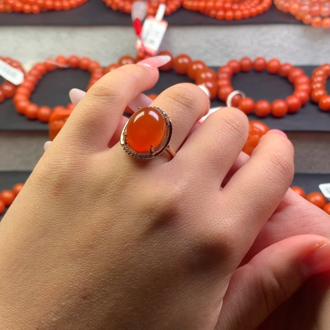 南红玛瑙未镶嵌11x14x10冰橘戒指