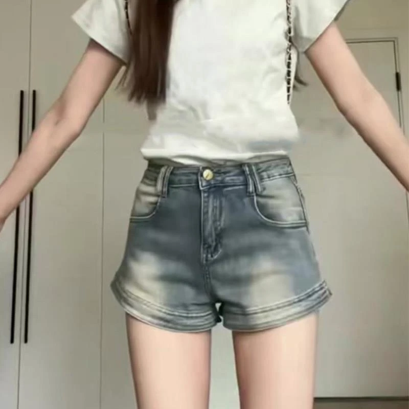 美式复古牛仔短裤女夏高腰a字显瘦2025新款辣妹今年流行潮牌热裤