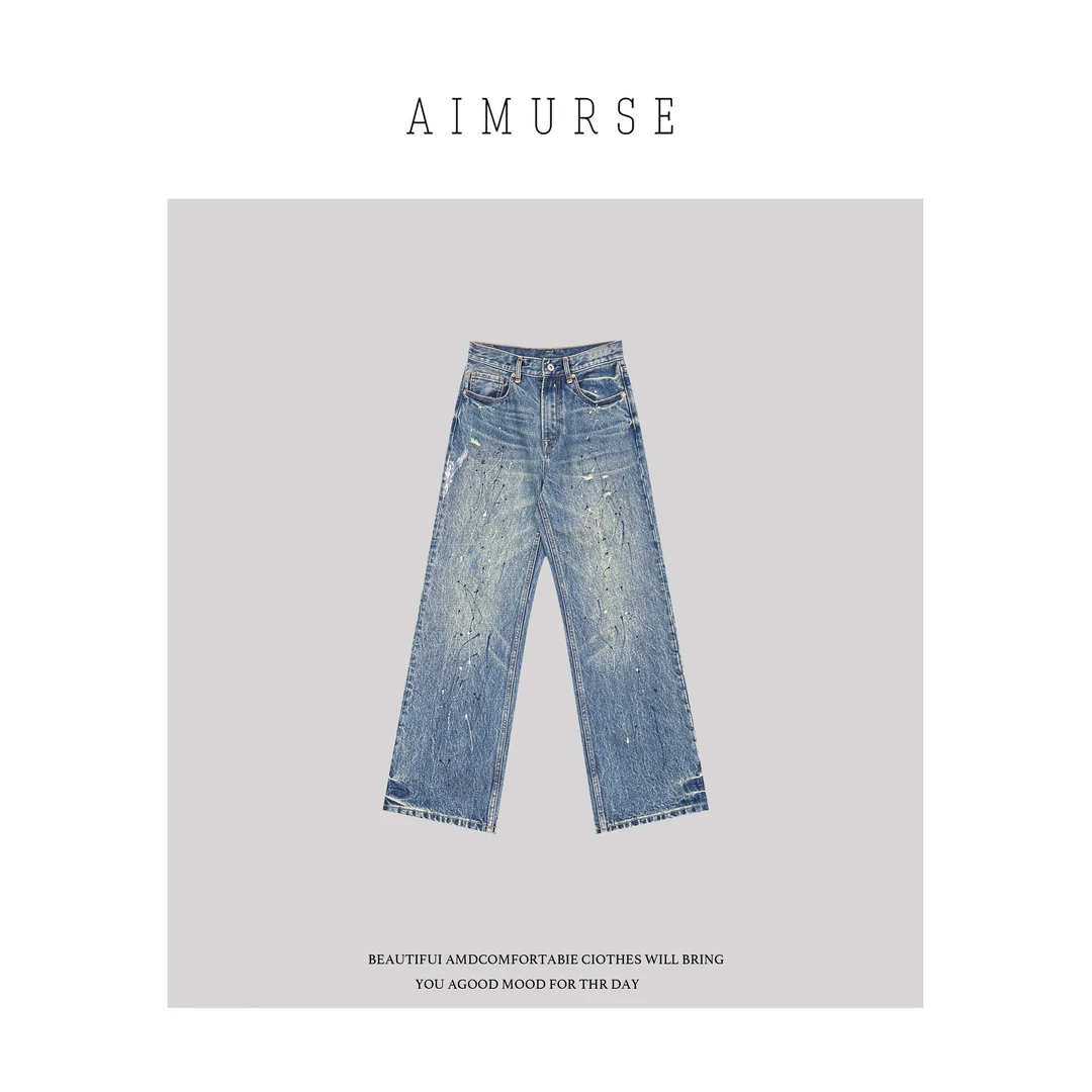 AIMURSE【泼墨裤】小众设计师 重工泼墨油漆工艺牛仔直筒裤 AM1593